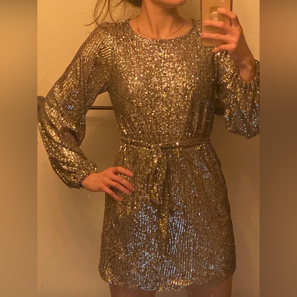 Silver sequin mini dress